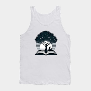 Bookworm Reading Books Lover, serene silhouette of a Reader Tank Top